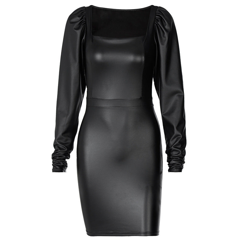 Square collar temperament slim fit hip dress