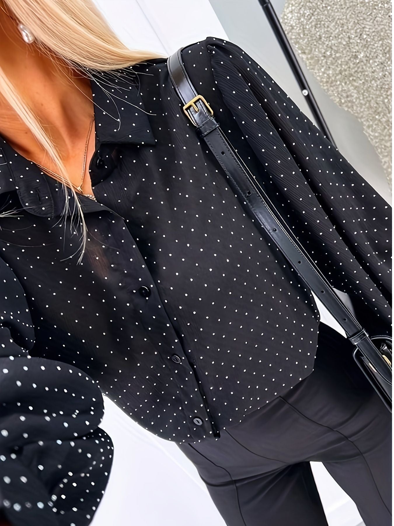 Women's Casual Loose-Fitting Long-Sleeve Polka-Dot Shirt