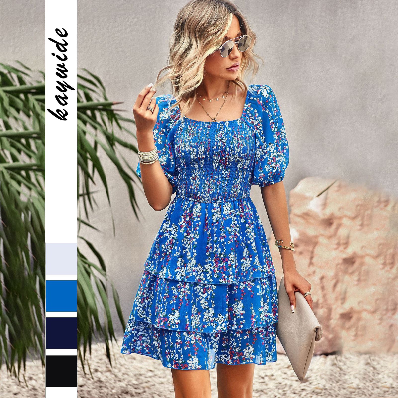 French Square Collar Cake Fashion Vacation Fashion Vacation Holiday Short Dress