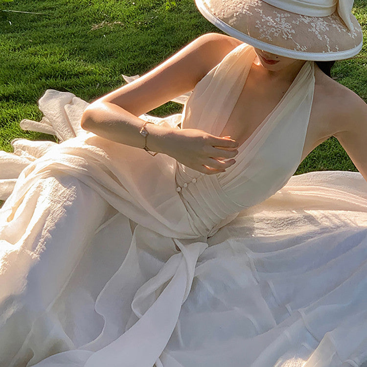 Women's Fashion Temperament Hanging Neck Deep V Dresses