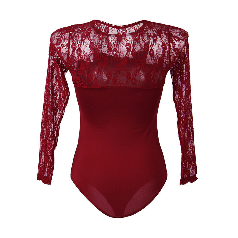Plus Size Lingerie Long-sleeved Lace Jumpsuit Perspective