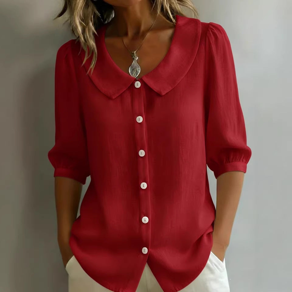 Collared Short-sleeve Blouse Fashion Casual Versatile Loose Shirt Women's Clothing