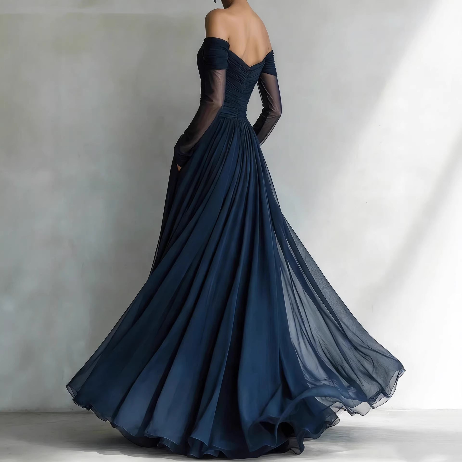 European And American-style Elegant Mesh-embellished Strapless Maxi Dress