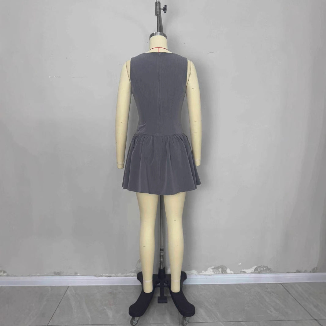 New Summer Womens Sleeveless Casual Button-Down Dress