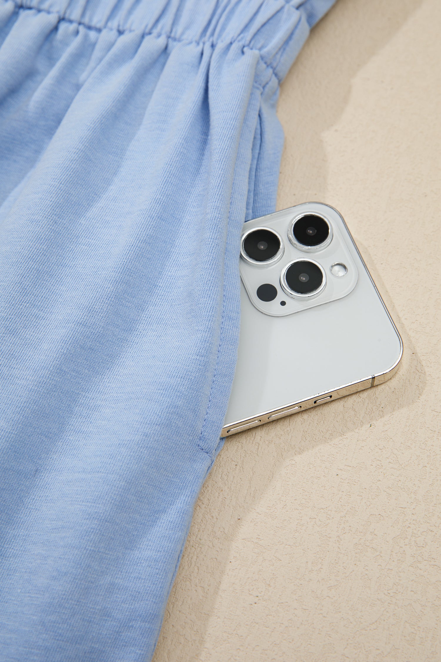 Sky Blue Mineral Wash Elastic Waist Tank Dress with Side Pockets