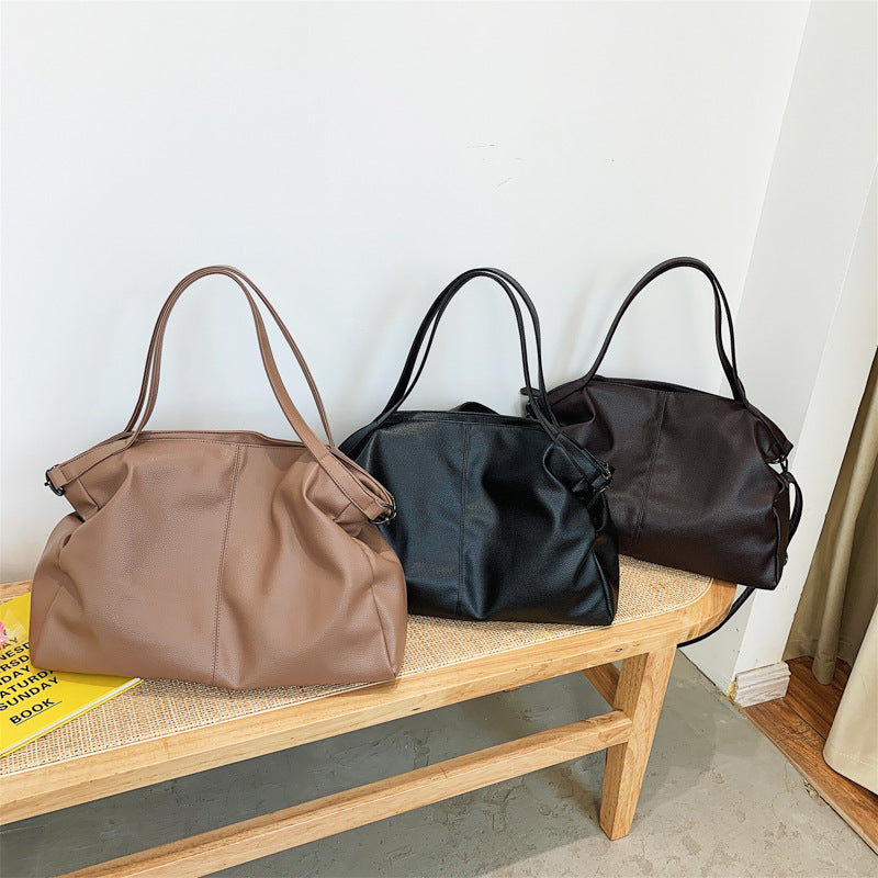 Women's Single-Shoulder Soft PU Korean Style Crossbody Bag - Large Capacity Solid Color Commuter Purse