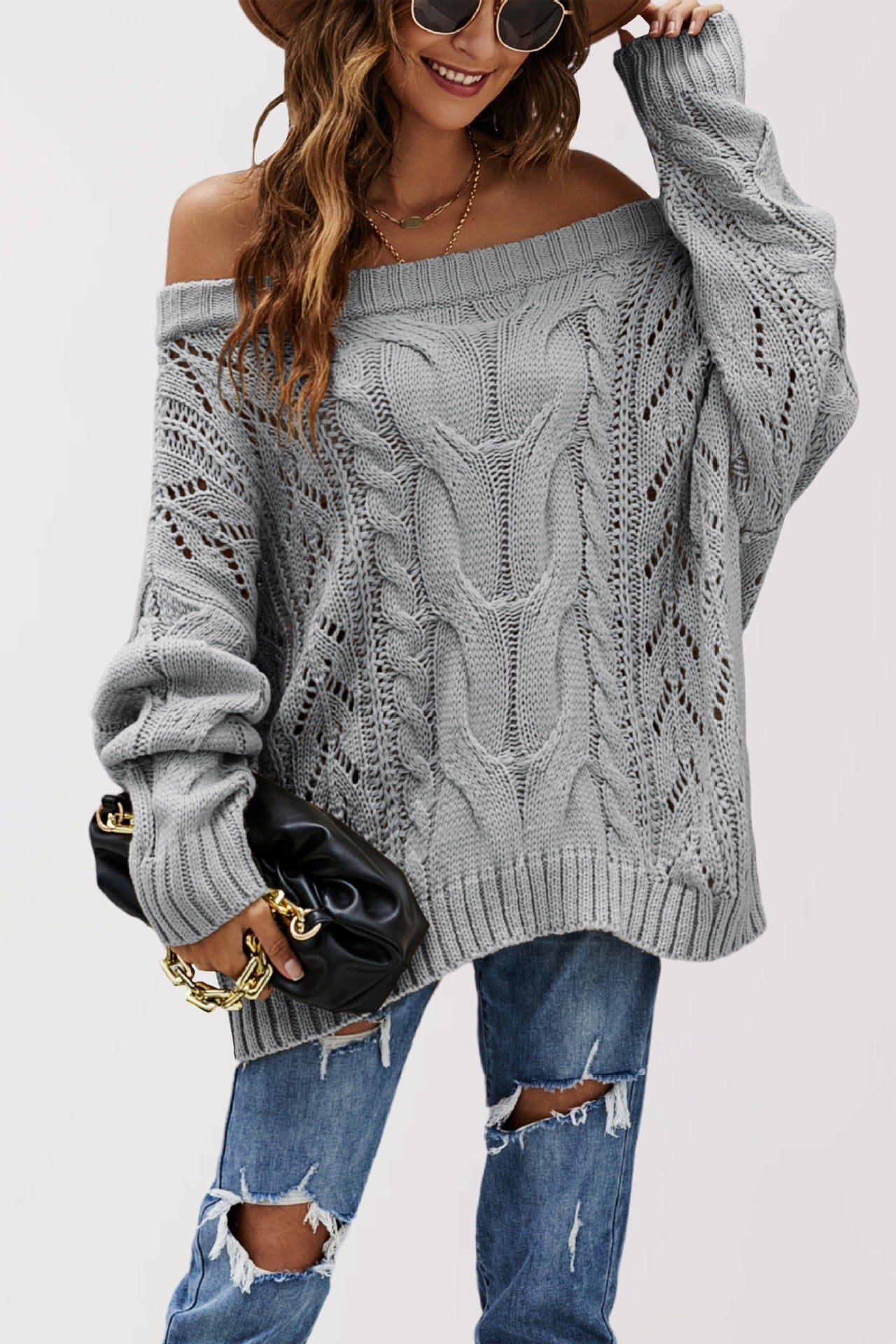 Strapless Plus Size Loose Off Shoulder Solid Color Pullover Sweater
