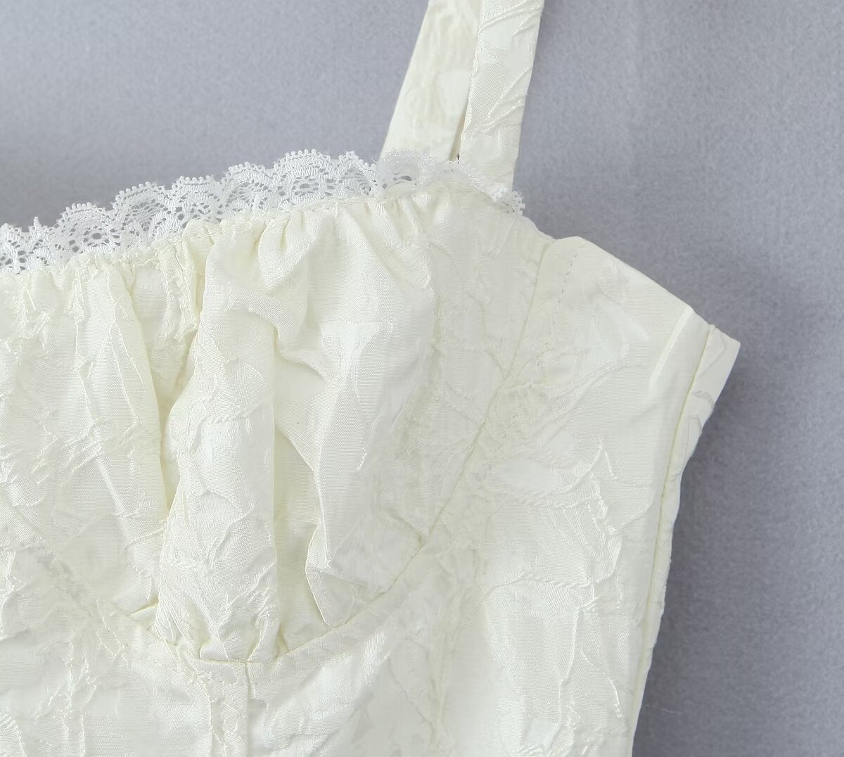 Summer Jacquard Lace Stitching Suspender Skirt White Dress