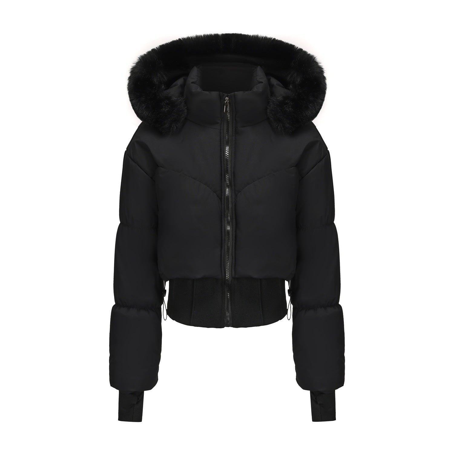 Women's Waist-tight Big Fur Collar Hooded Short Cotton Jacket