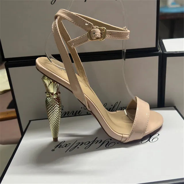 Sandalias de tacón con pintalabios para mujer, zapatos de tacón alto de 10CM de diseñador, zapatos de San Valentín con correa en el tobillo, Sandalias de gladiador, zapatos de vestir de lujo para mujer