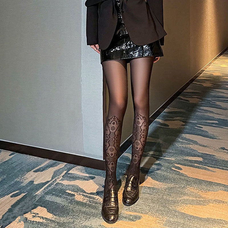 Venus Hollow Jacquard Stockings Thin Women's White Sexy Pattern Pantyhose Women's Temptation Lace