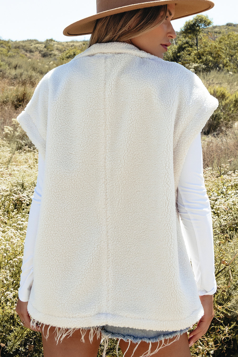 Cappotto gilet con colletto alla coreana con maniche in sherpa nero