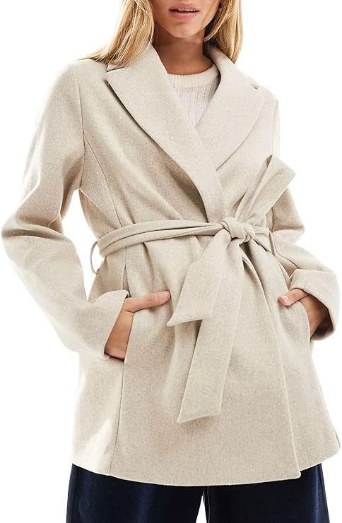 Women's Fashion Belt Notched Lapel Pea Coat