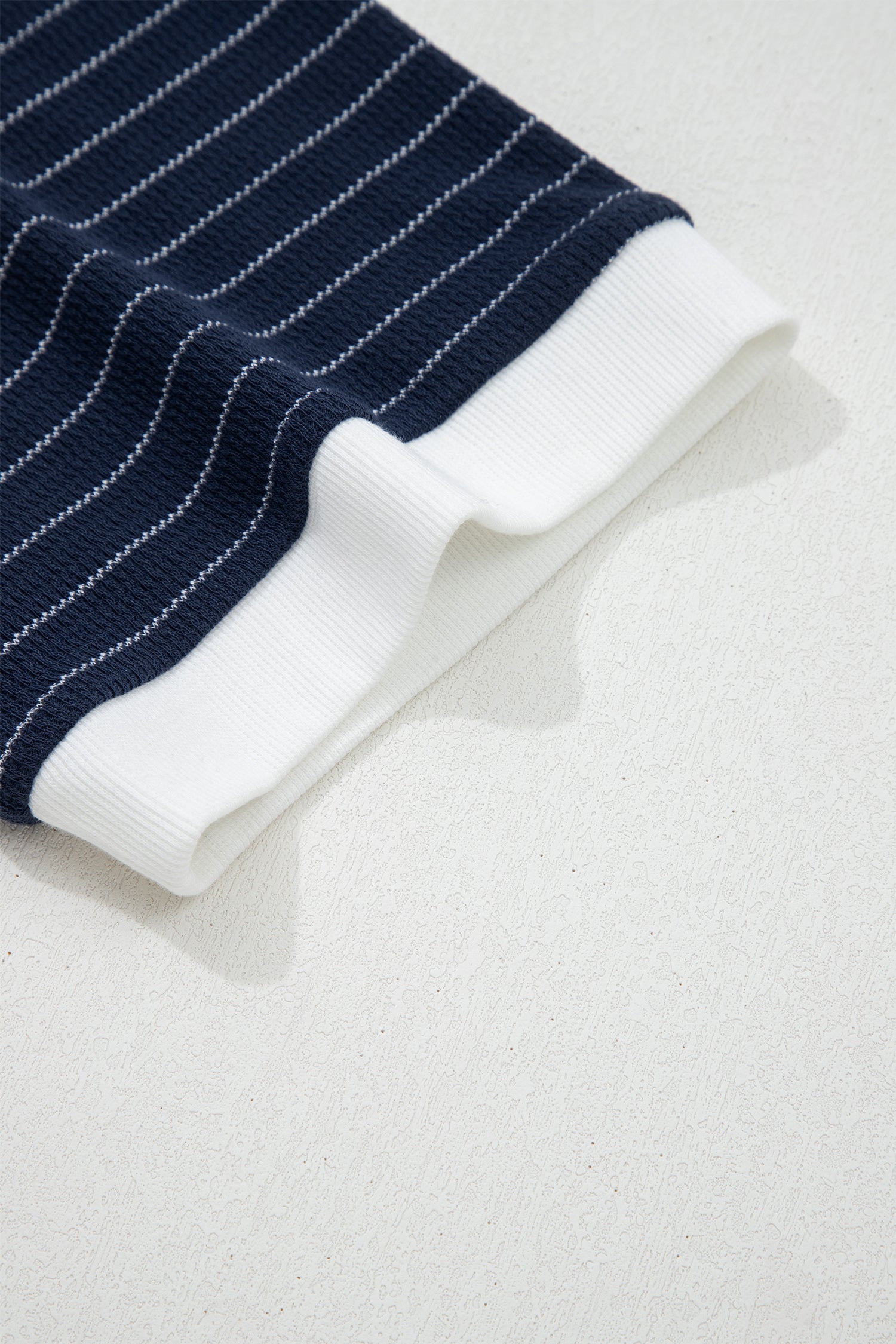 Blue Stripe Contrast Trim Plus Size Ribbed T Shirt