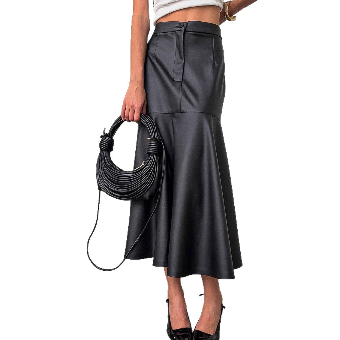 Womens Elegant High-waisted PU Skirt