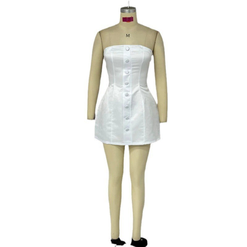 Multi-breasted Design Sweet And Spicy Short Style Strapless Dress