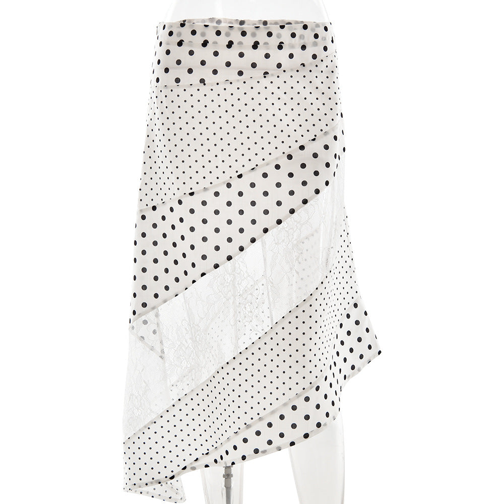 Womens Casual Resort-style Asymmetric Polka-dot Sheer Skirt