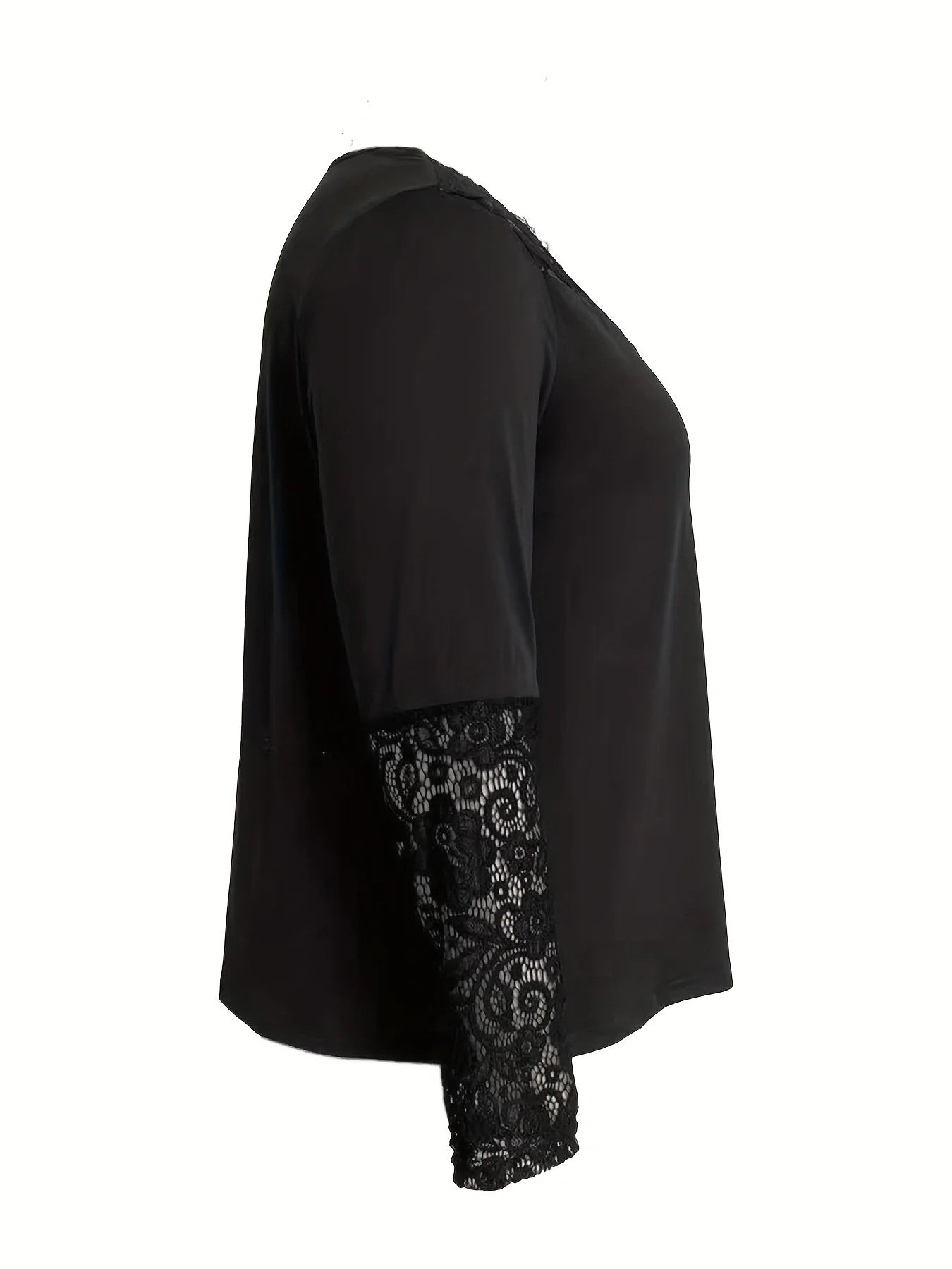 Lace Knitted Long Sleeve V-neck Button Top Casual Fit