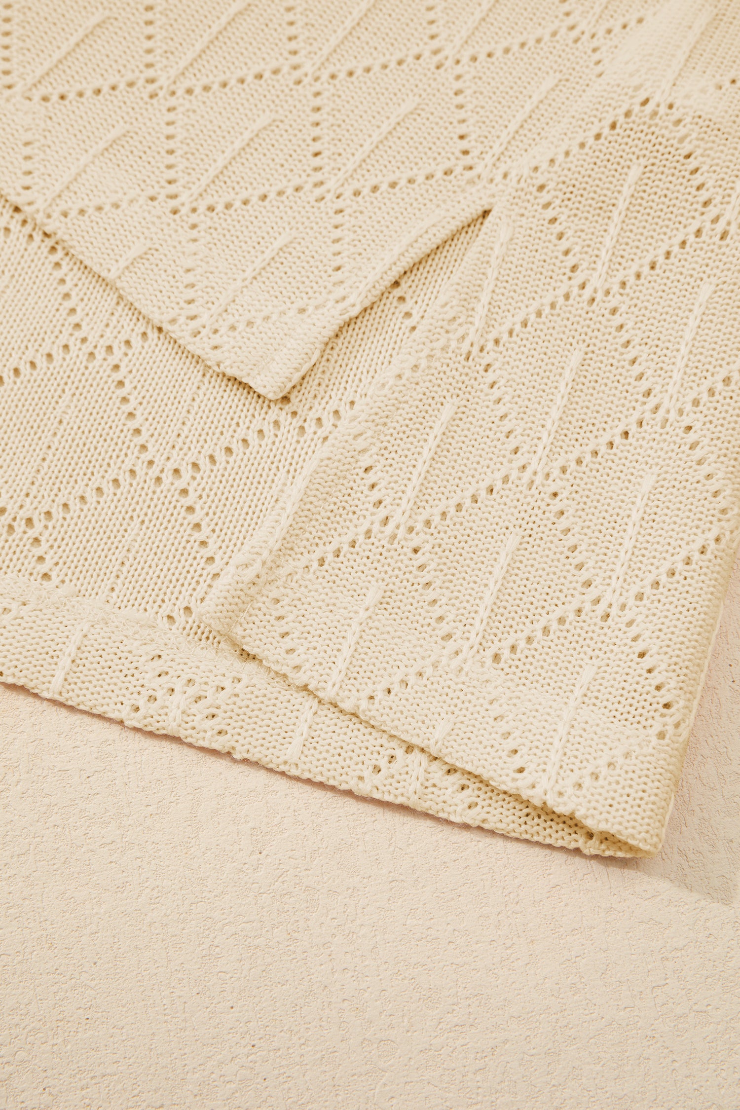 Golden Fleece Pointelle Rhombus Knit Plus Size V Neck Loose Top