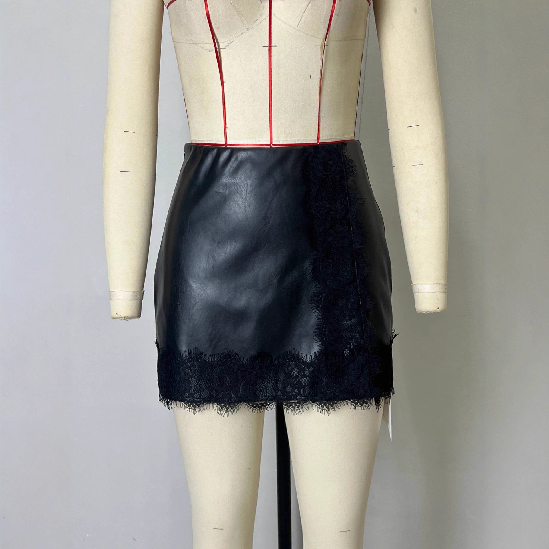 Matte High-Waist Sheath Leather Skirt PU Leather Zipper Short Skirt