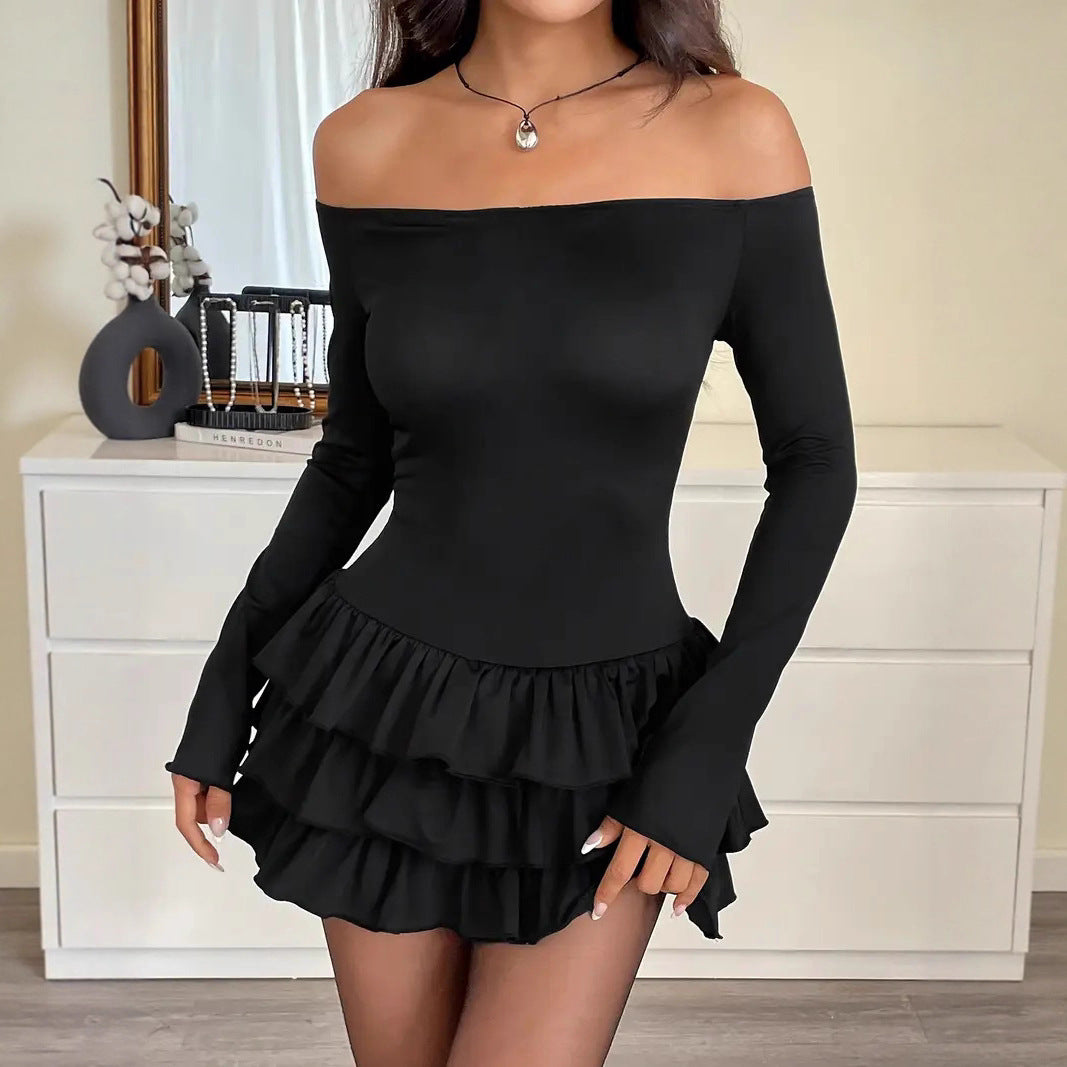 Womens Slim-fit Waist-cinching Pleated Dress