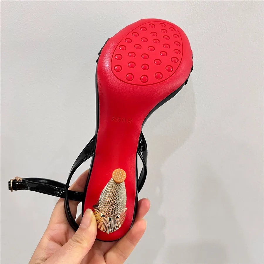 Sandalias de tacón con pintalabios para mujer, zapatos de tacón alto de 10CM de diseñador, zapatos de San Valentín con correa en el tobillo, Sandalias de gladiador, zapatos de vestir de lujo para mujer