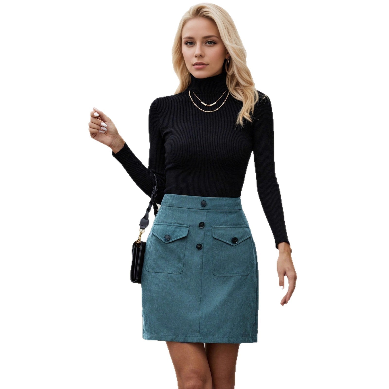 Womens Fashion Corduroy High-Waisted Skirt With Pockets