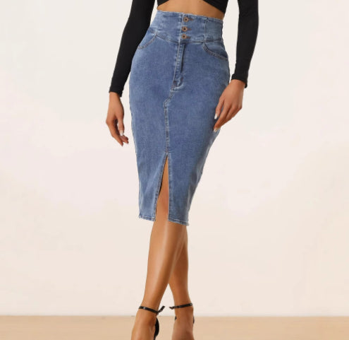 Womens High-Waisted Irregular New Denim Skirt
