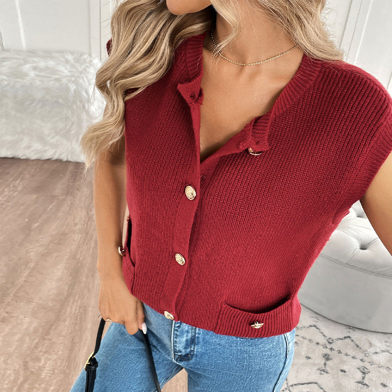 Retro College Style Solid Color Knitted Sweater Cardigan