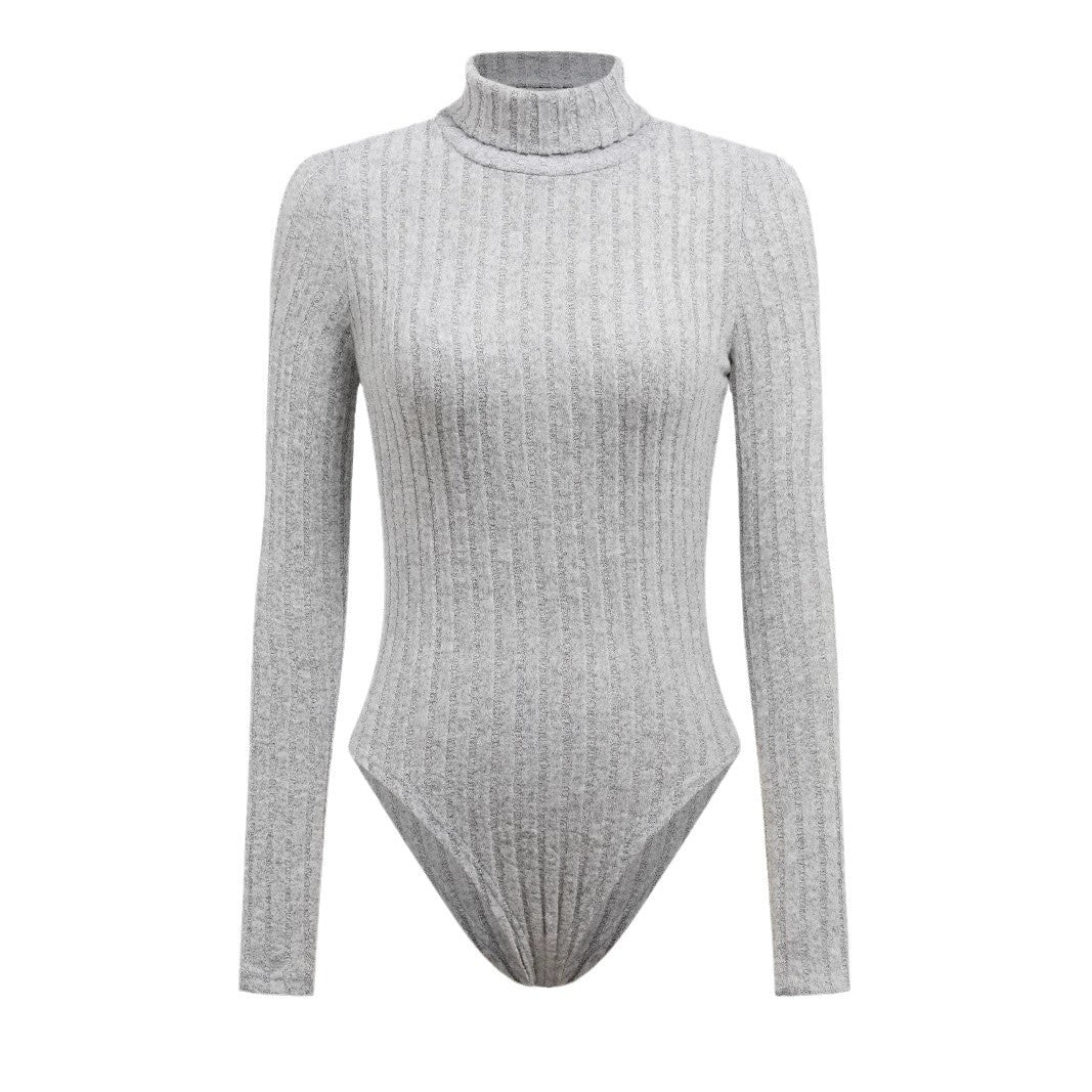 Knitted Long-sleeve High-neck Slim-fit Bodysuit