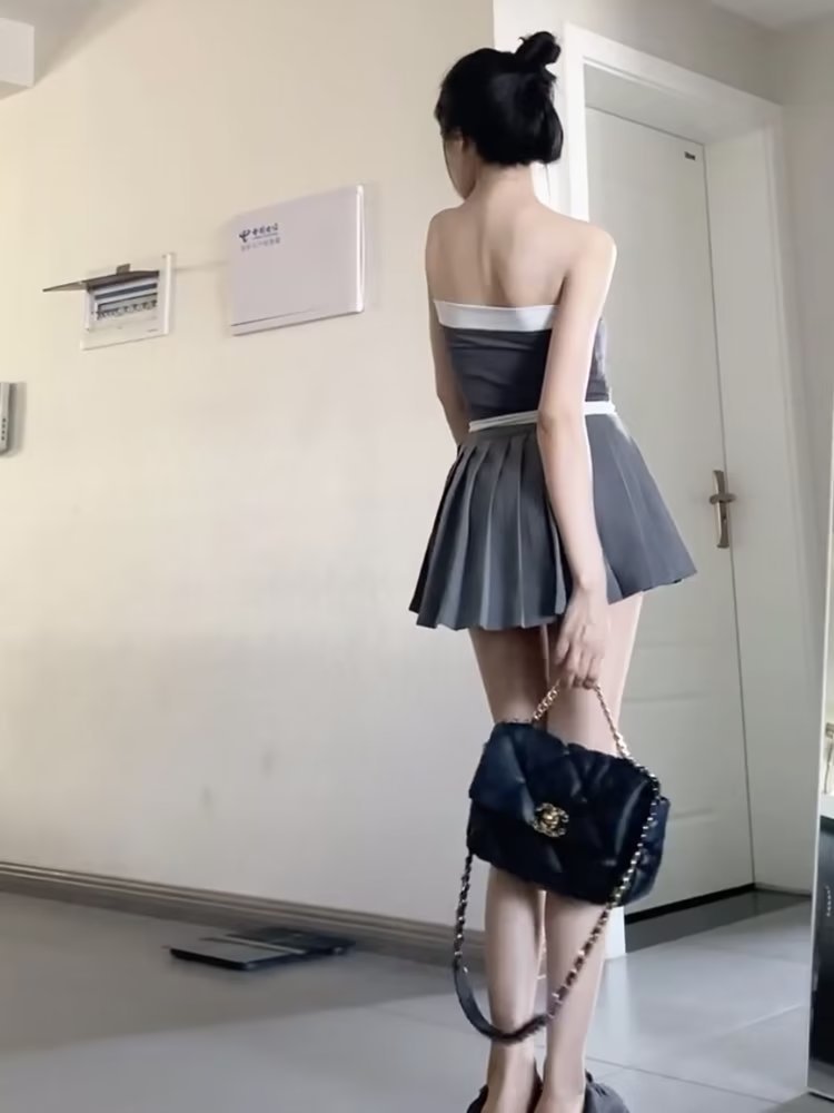 Pleated Skirt Women's Half-length A- Line High Waist