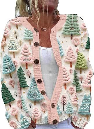 Women's Cartoon Pattern Christmas Printed Cardigan