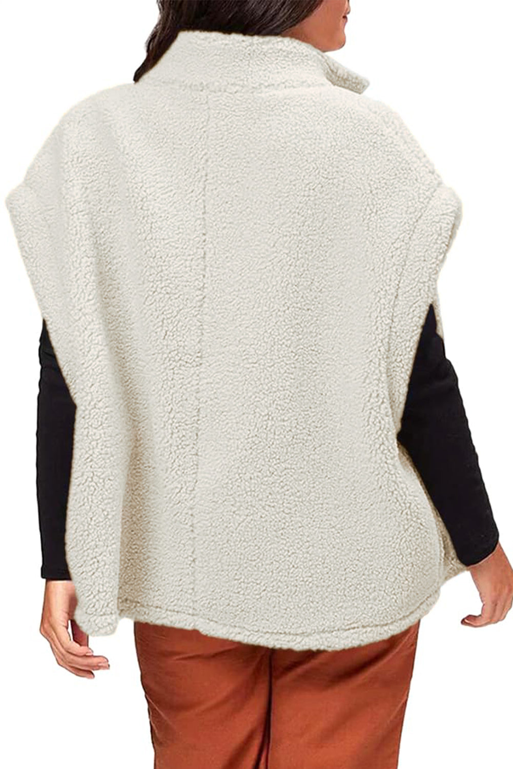Cappotto gilet con colletto alla coreana con maniche in sherpa nero