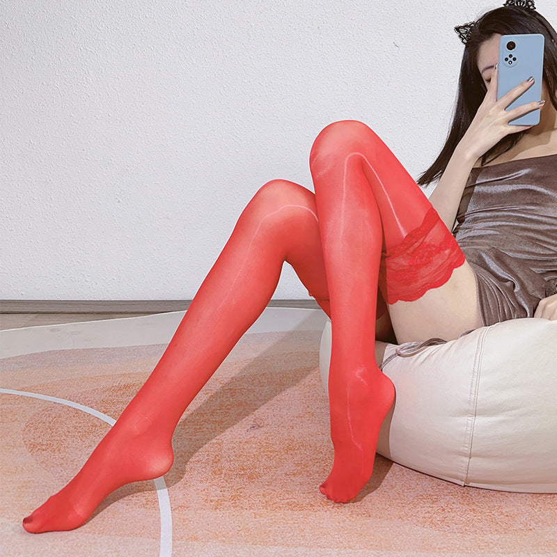 Lace Silicone Non-slip Knee Socks Shiny