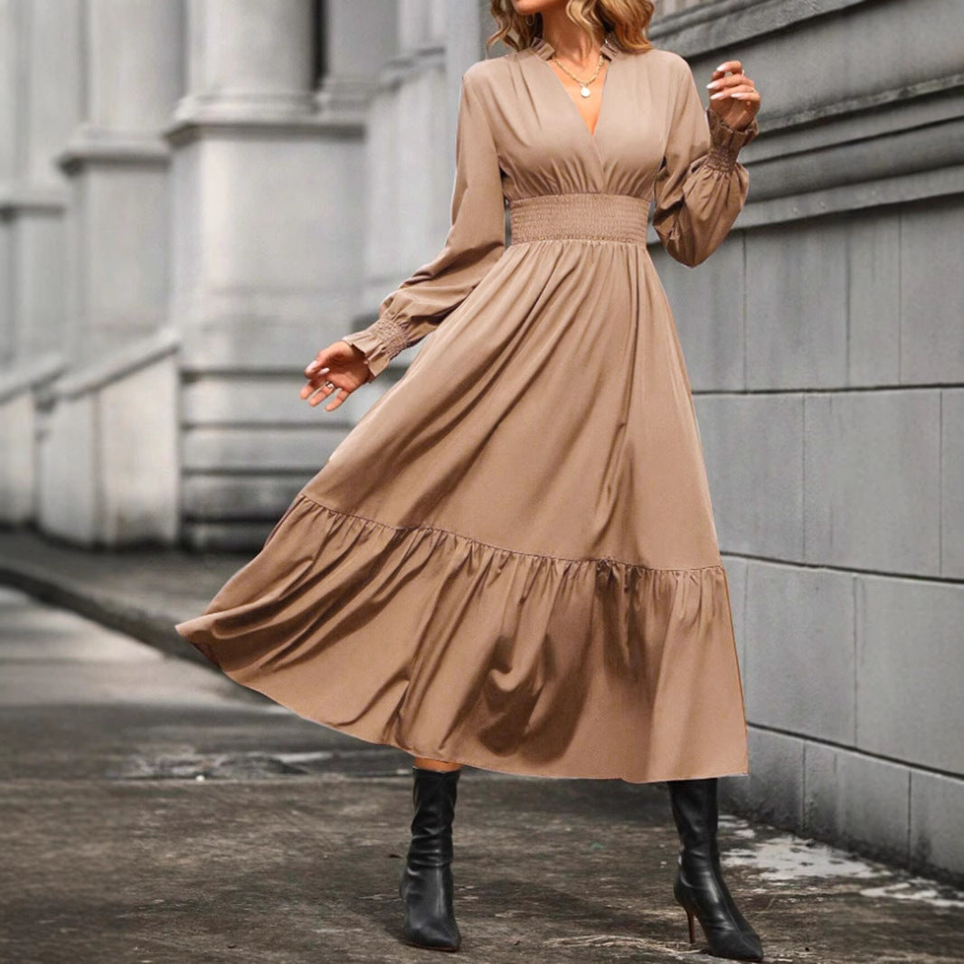 Women's Fashion Lantern Long Sleeve V-neck Dress