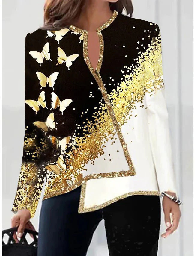 Women's V-neck Fashion Irregular Hem Long Sleeved Fitted T-shirt