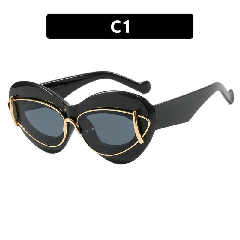 Exaggerated personality, cat eye sunglasses, new fashionable sunglasses, Instagram, internet celebrity, hip-hop sunglasses for women