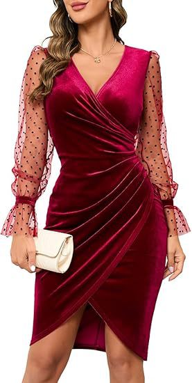 Womens Lace Velvet Bodycon Sheath Dress