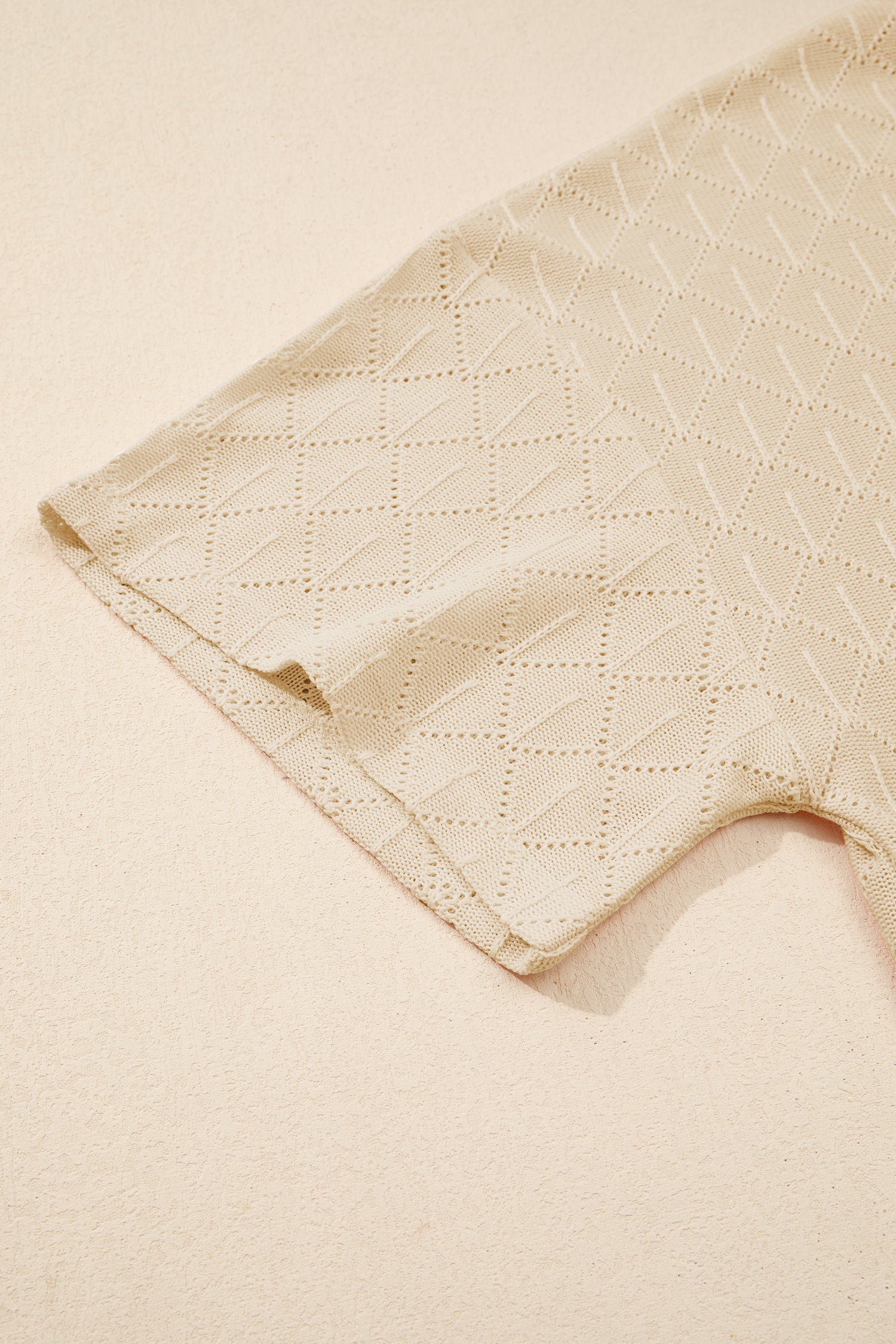 Golden Fleece Pointelle Rhombus Knit Plus Size V Neck Loose Top