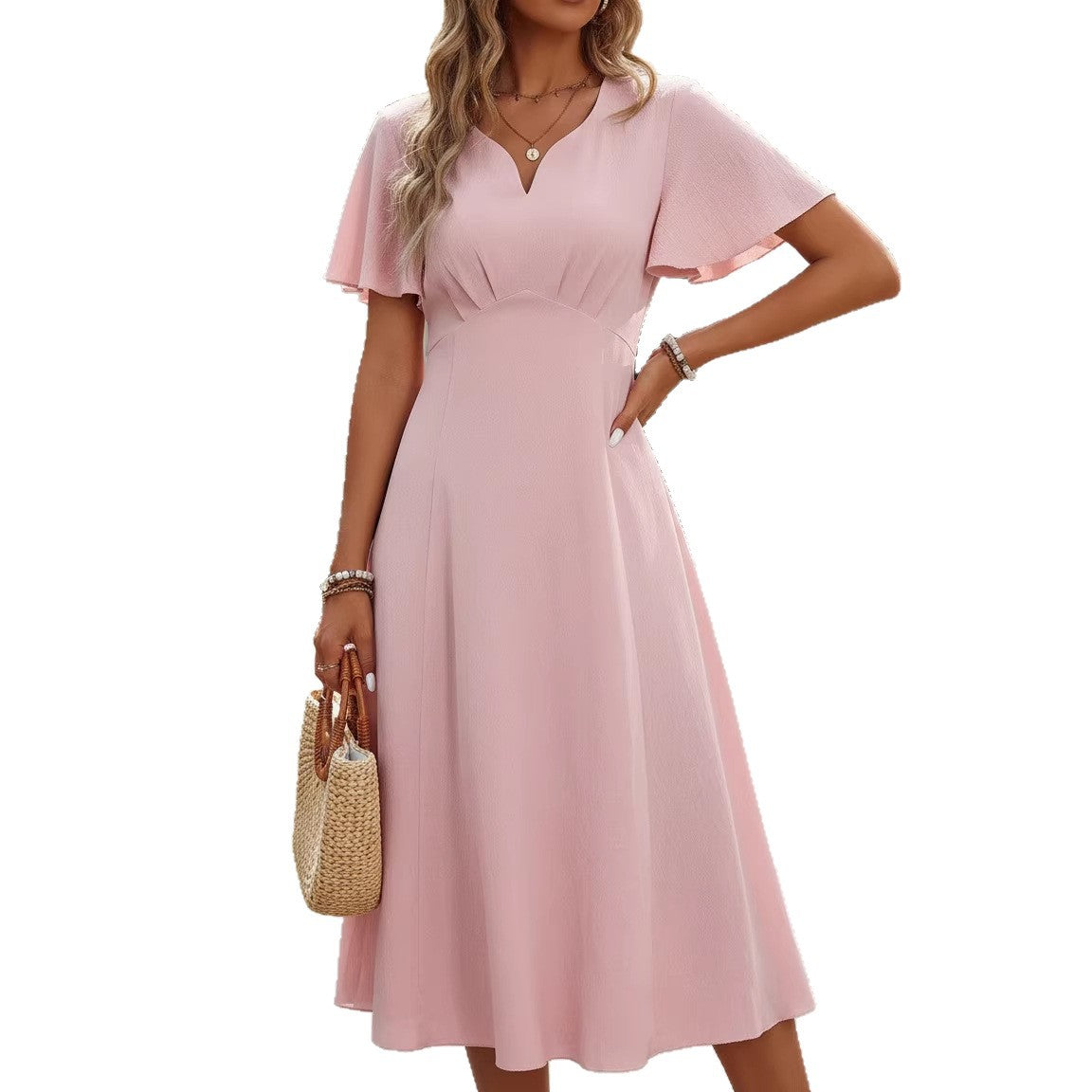 Short-sleeve V-neck French-style Elegant Dress