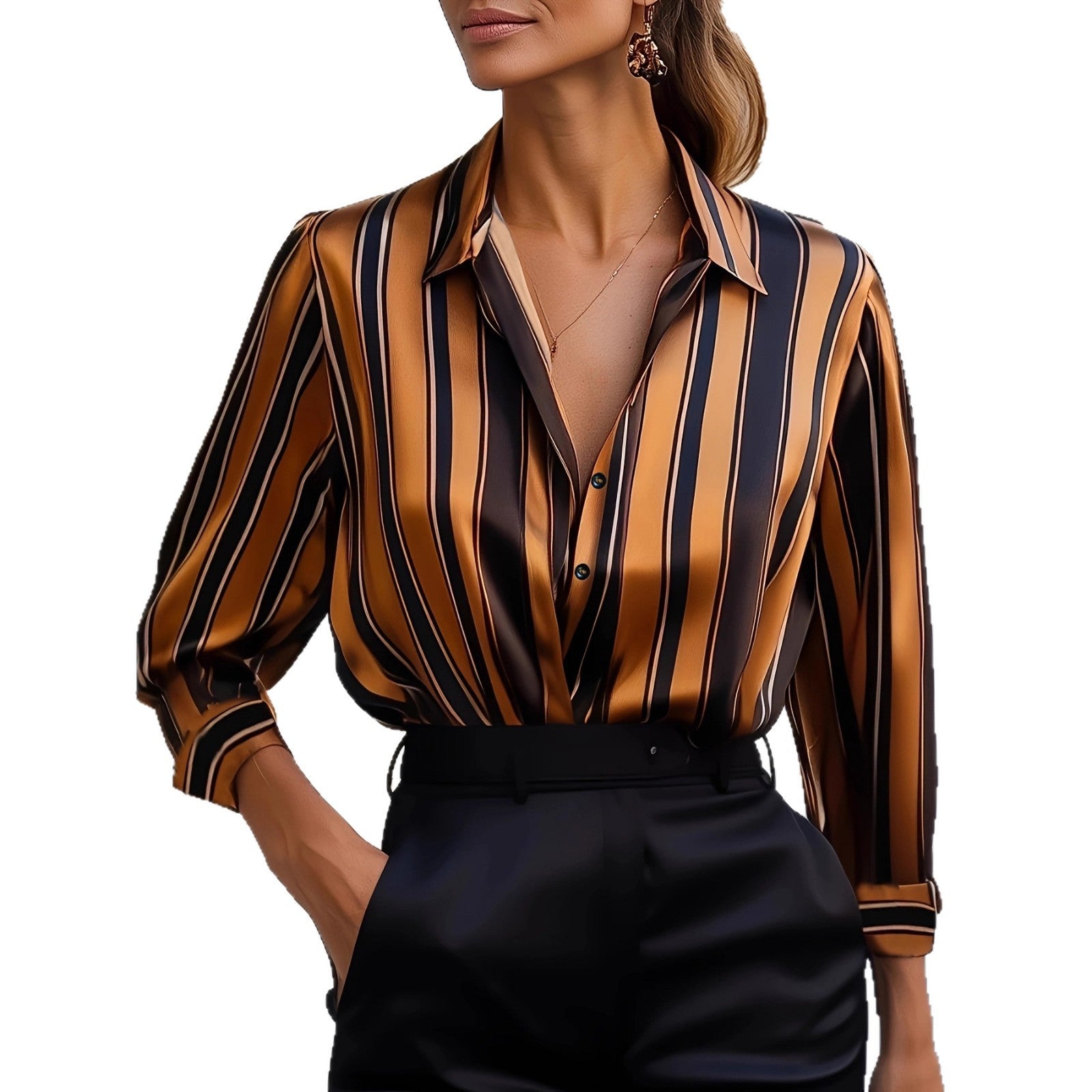 Loose Boyfriend-style Striped Base Shirt For Women