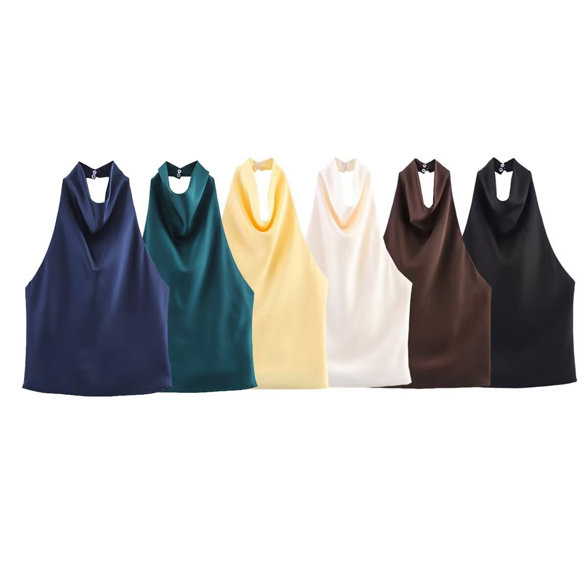 Stylish Silk-satin Textured Halterneck Camisole