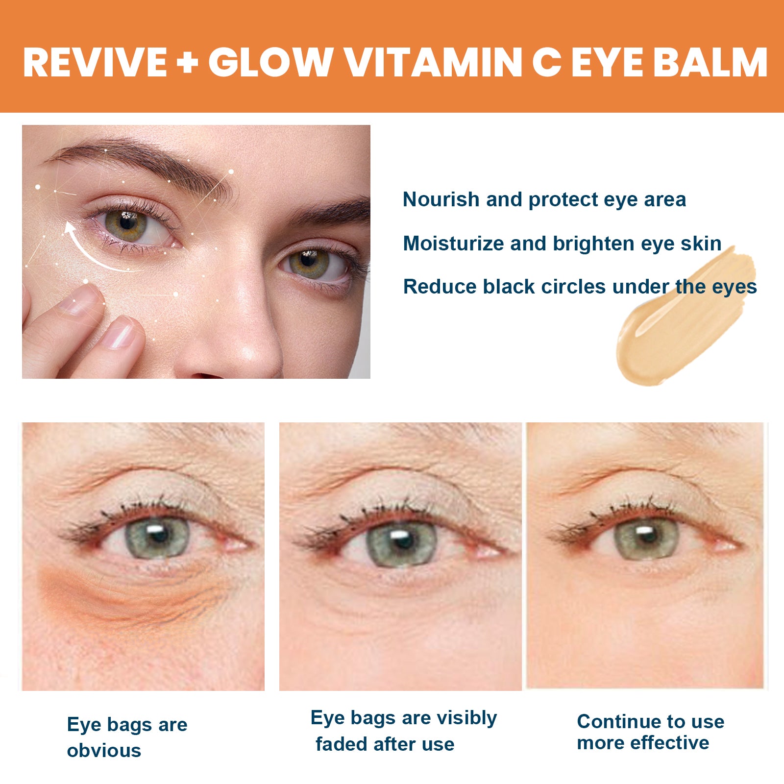 Revive + Glow Vitamin C Eye Balm, Dark Circles Repair Moisturizing Firming Eye Cream Stick
