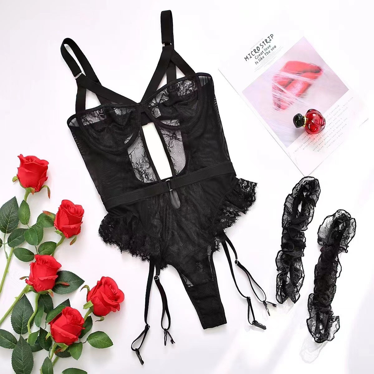 Womens 3-piece Sexy Bodysuit Lingerie