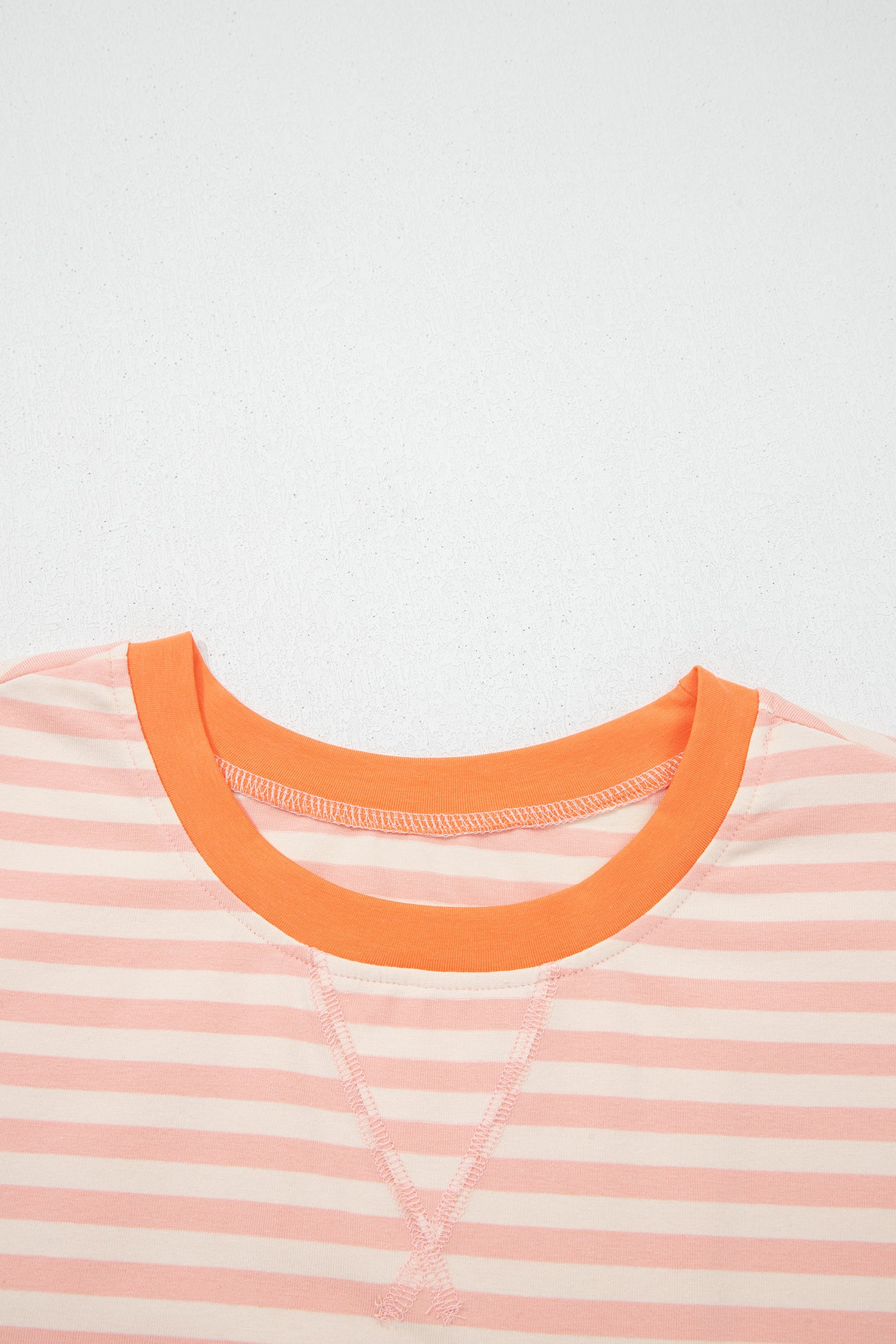 Pink Stripe Contrast Neck Loose Tee and Drawstring Shorts Set