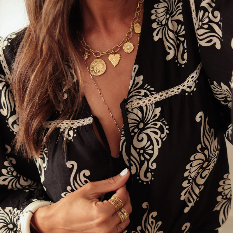 Women's Long-sleeved Printed Cotton Shirt