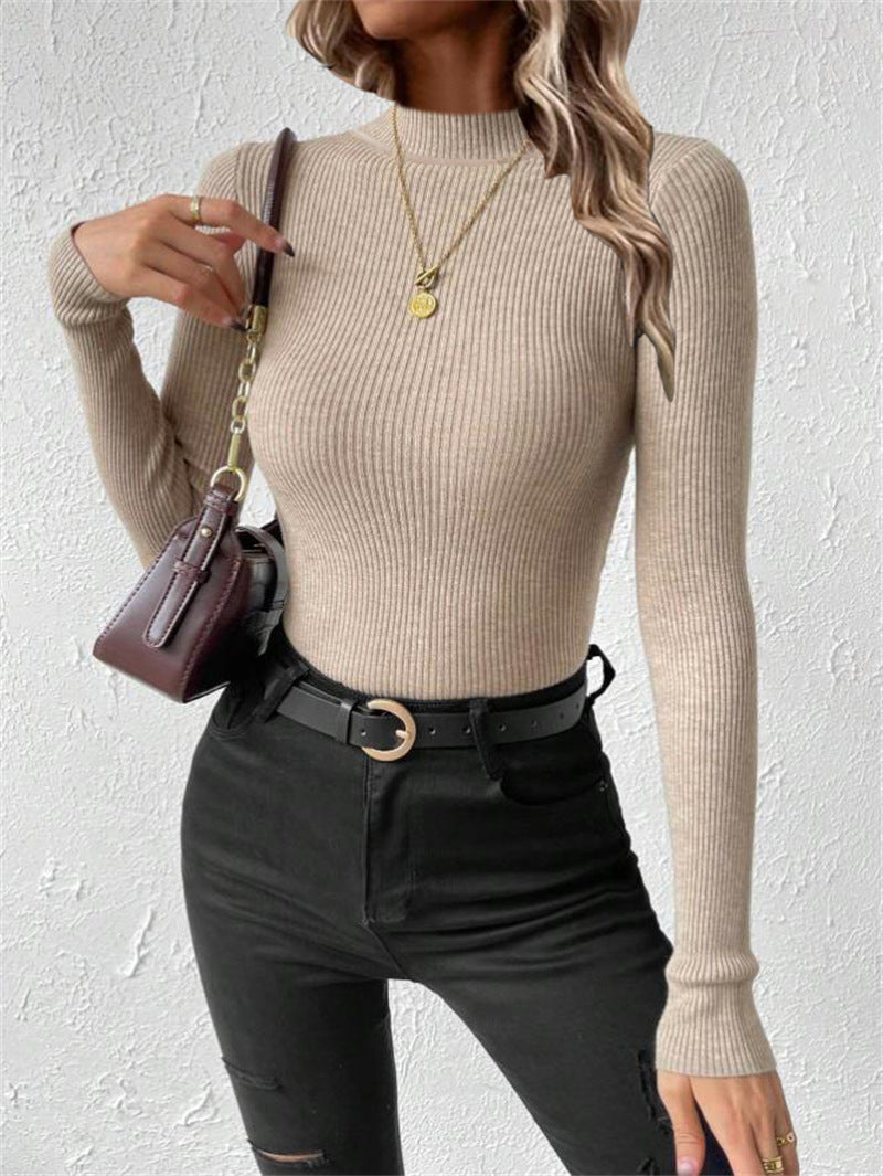 Women's Round Neck Mock Neck Sweater Knitted Pullover