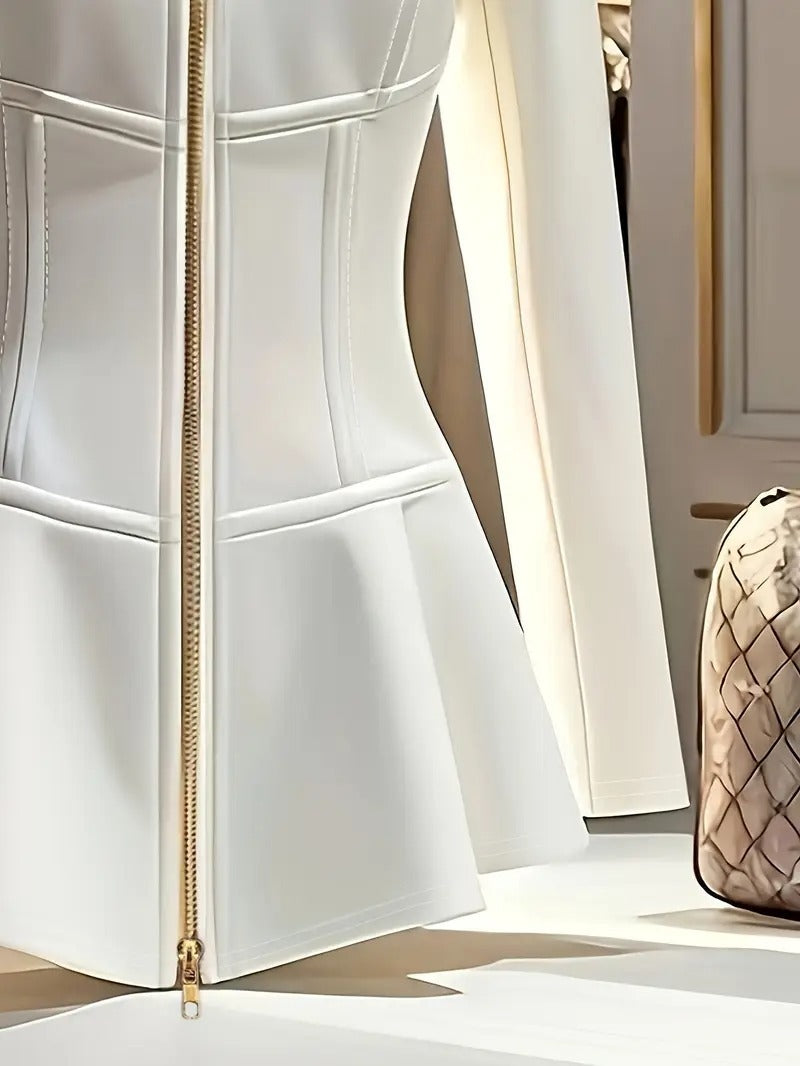 Women's Elegant White Hooded Jacket With Stand Collar