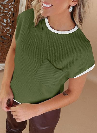 Slim Fit Casual Breathable Versatile Women's Knitted Short Sleeve