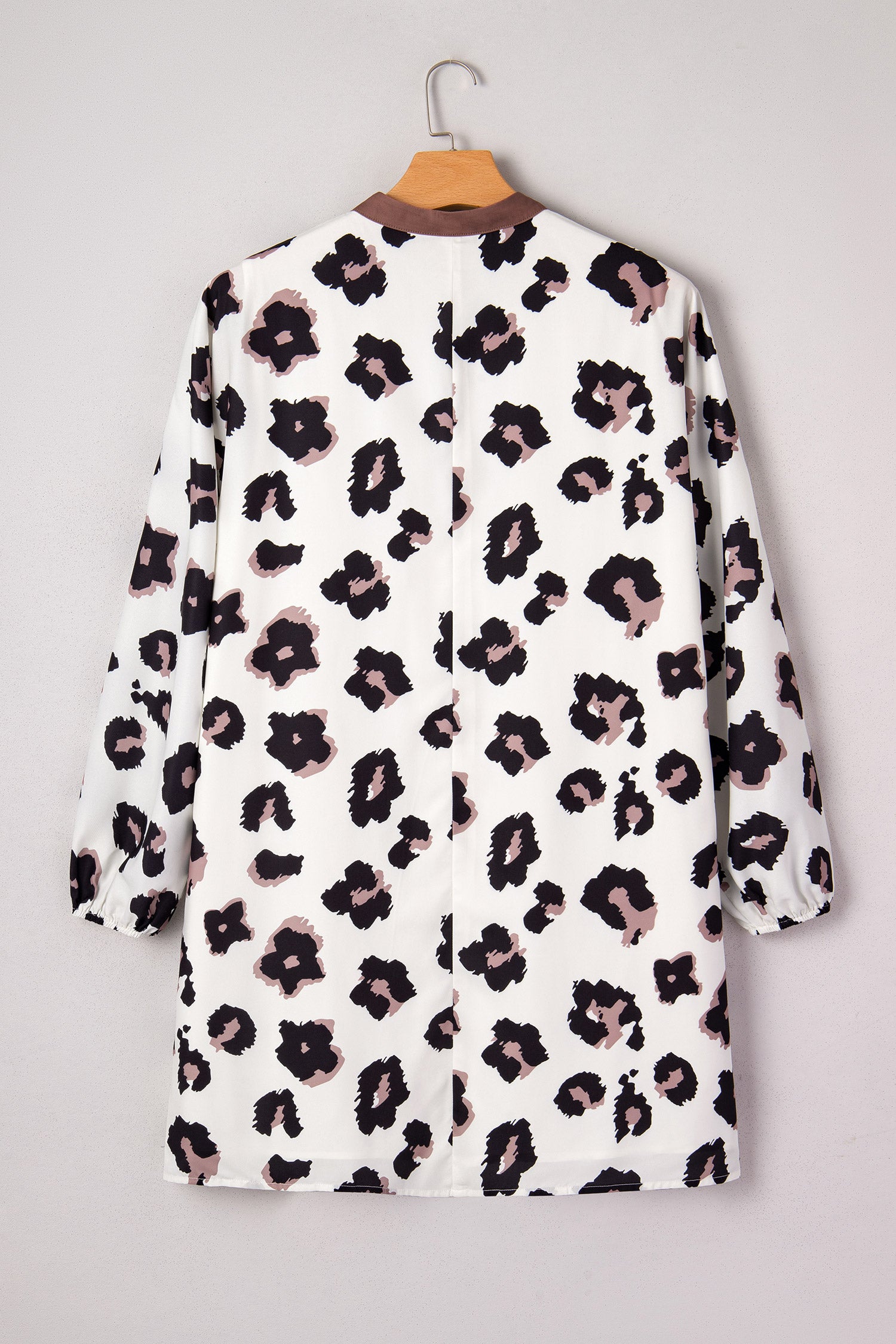 Khaki Leopard Print Contrast V Neck Plus Size Shift Mini Dress